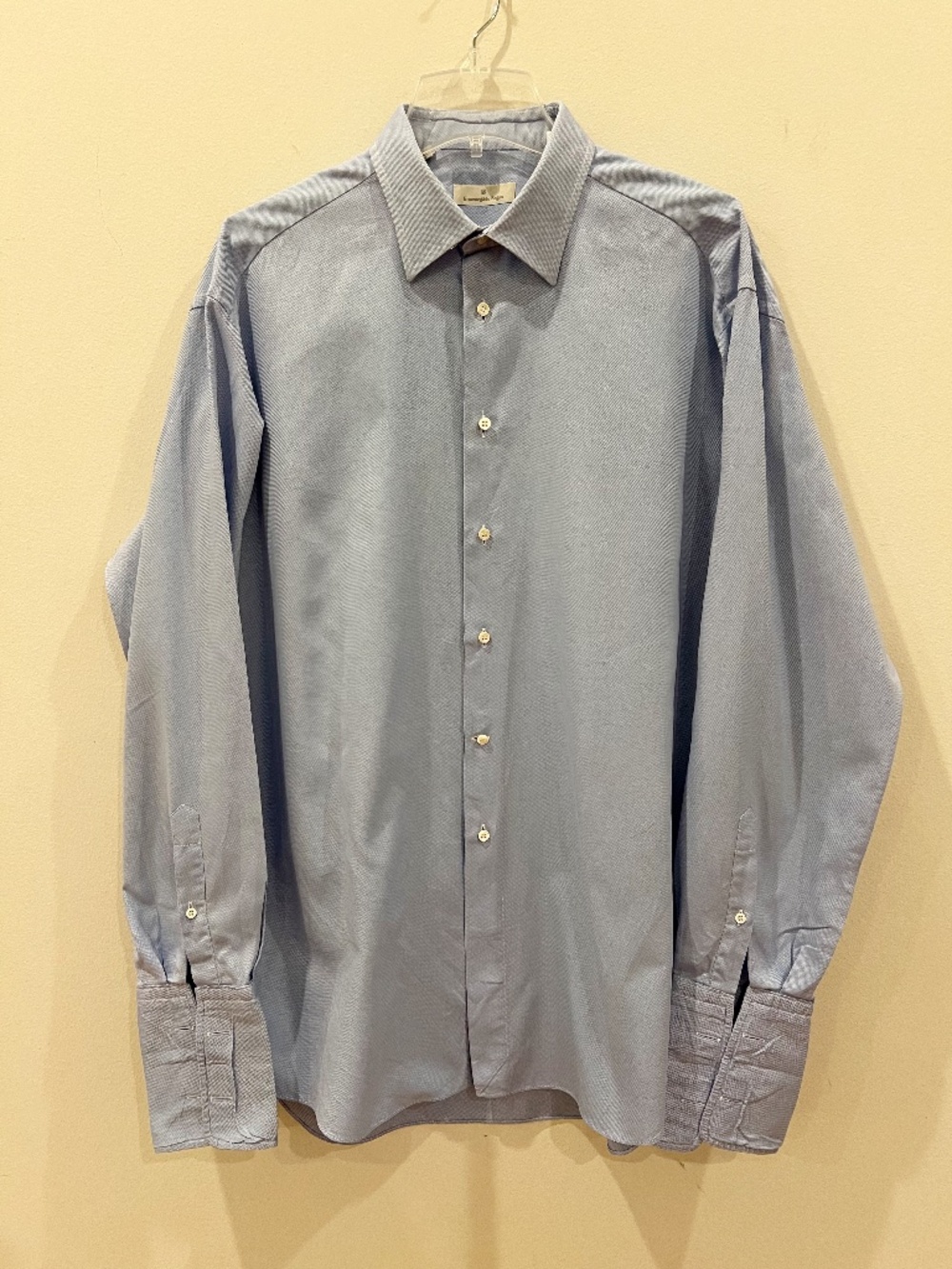 Ermenegildo Zegna Dress Shirt Mens 43 17 XL Blue Cotton Long Sleeve French Cuff
